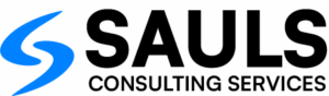 Sauls Consulting Services logo with blue S icon and bold black text
