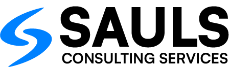 Sauls Consulting Services logo with blue S icon and bold black text